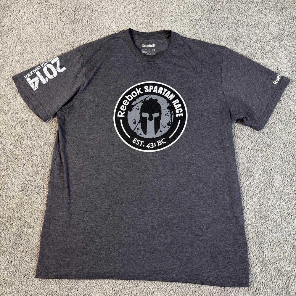 Reebok Shirt Mens L Gray Spartan Race Finisher Crew Neck Graphic Cotton